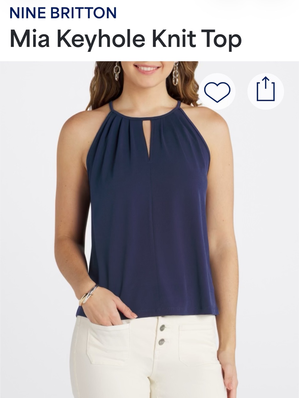 nine britton Navy Keyhole Knit Top